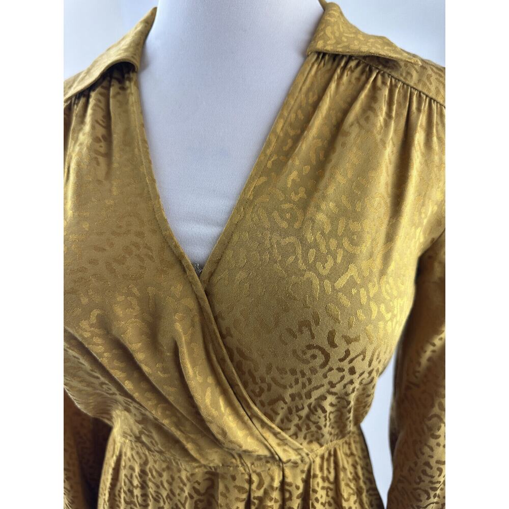 Anthropologie Long Sleeve Mini Dress Bronze Leopard Print Faux Wrap Size Small - Picture 6 of 16